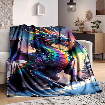 1pc Dragon Fantasy Blanket, Lightweight Flannel Throw Blanket For Sofa, Bed, Travel, Camping, Living Room, Office, Couch, Chair, And Bed