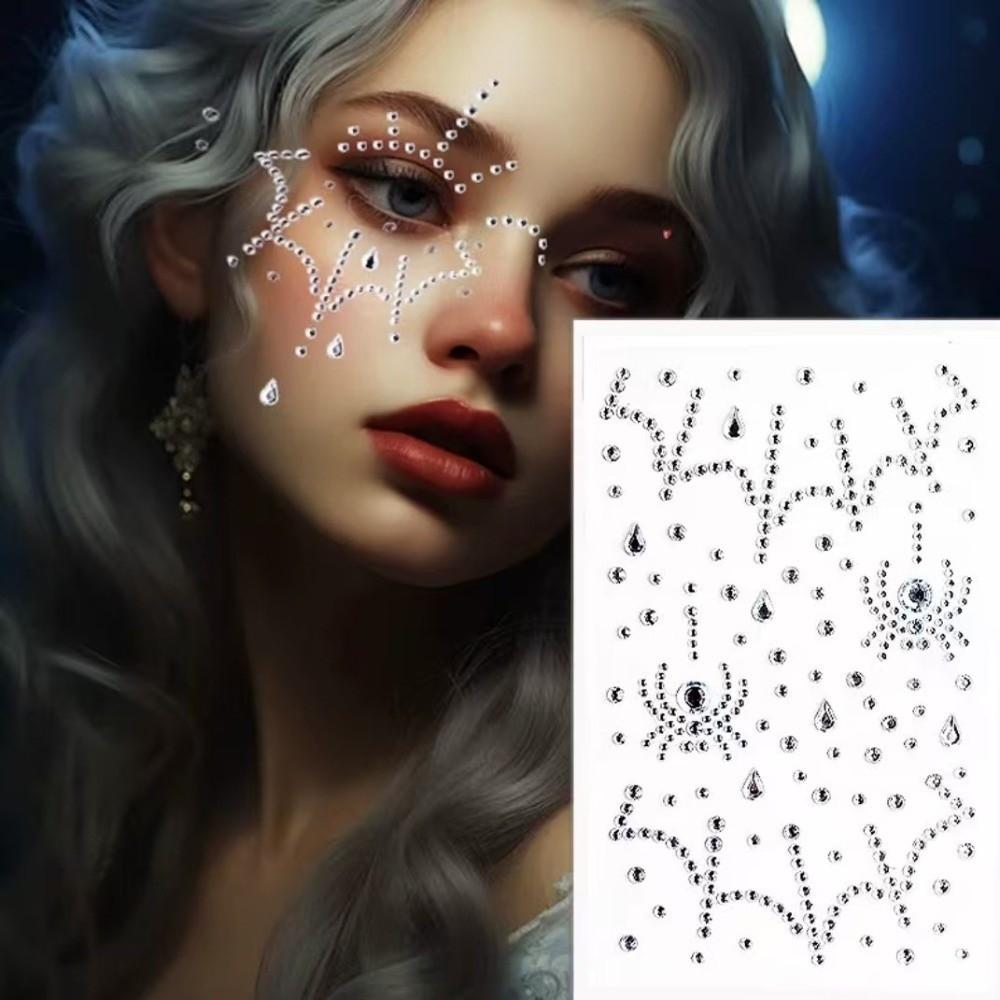 2PCS Spider Pattern Halloween Stickers Self Adhesive Facial Crystal Stickers Stage Makeup