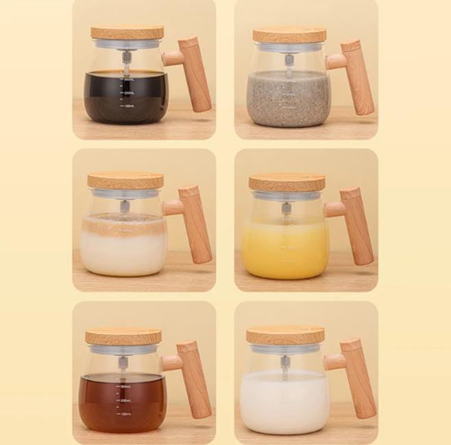 400ML Portable Rotating Stirring Electric Milk Coffee  Glass Water Cup Automatic Stirring Coffee Cup Glass Cup With Handle