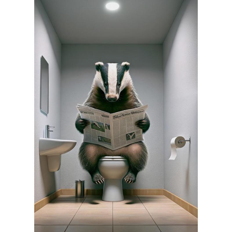 Animal Reading The Newspaper On The Toilet Posters and Prints Canvas Printing Wall Art Picture for Living Room Home Decoration