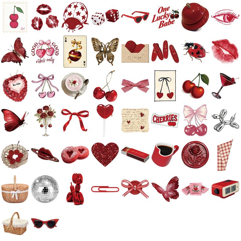 50Pcs Y2K Aesthetic Cherry Stickers Laptop Guitar Suitcase Journal Phone Case Diary Notebook Doodle Decals Decor Gift