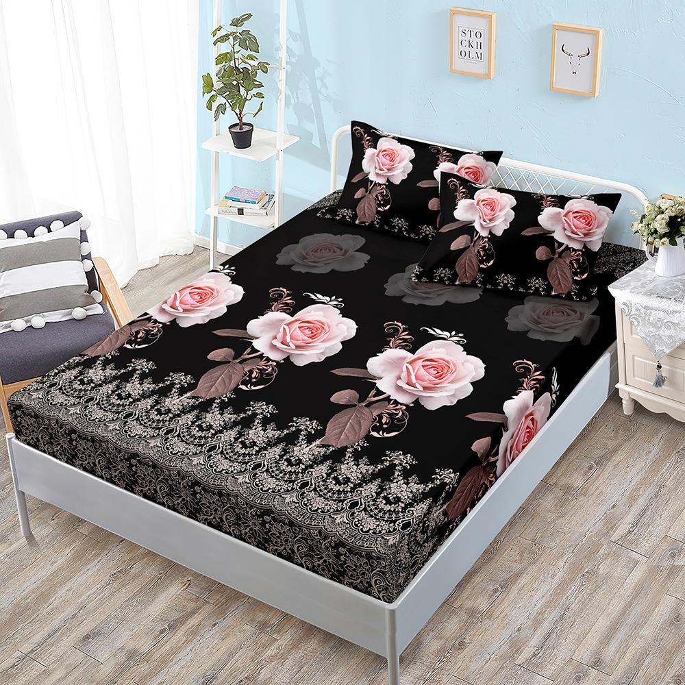 Flower Rose Kit, Bed Hat Three-Piece Set, Bed Cover, Pillowcase, Mattress Protective Cover, Bed Sheet All-Inclusive.