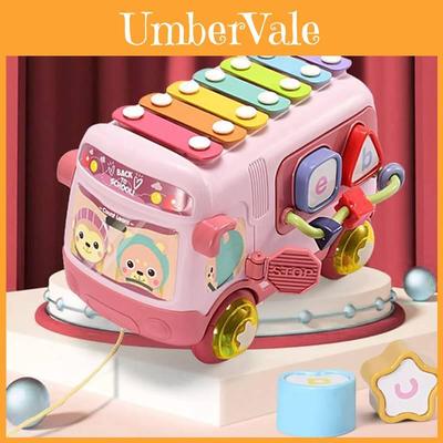 Red Xylophone Bus Wooden Musical Instrument Early Learning Toy For Kids