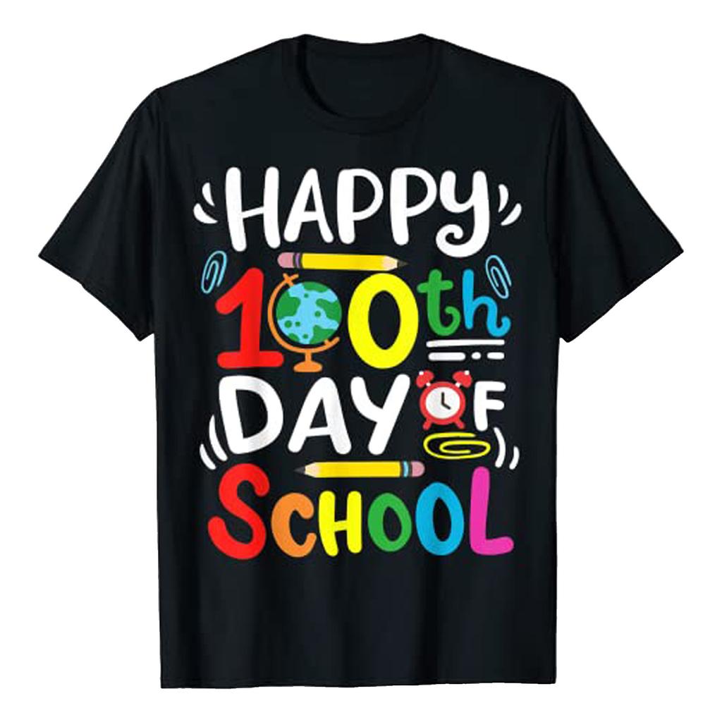 Happy 100th Day Of School 100 Days Of School Teacher Student Fashion Matching Short T-Shirt
