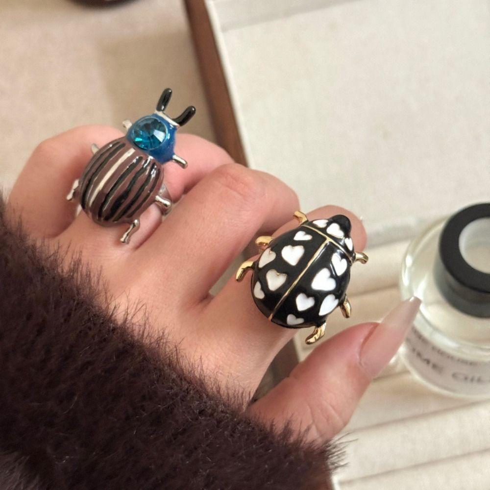 Dripping Oil Ladybird Drip Oil Ring Geometric Chunky Enamel Ring Retro Painting Ring Gift