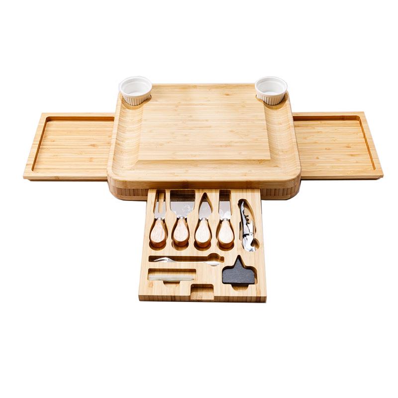 Bamboo Cheese Board with Knife Set and Drawer Tray