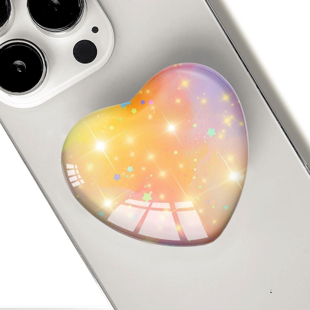 Luhoit Expandiing Cell Phone Grip Heart Shape Glass Finger Holder for Smartphones, Cellphone Collapsible Stand - Orange Glitter