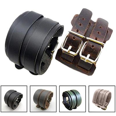 Men Bracelet 2 Layers Wide Band Jewelry Adjustable Faux Leather Bangle for Daily Life