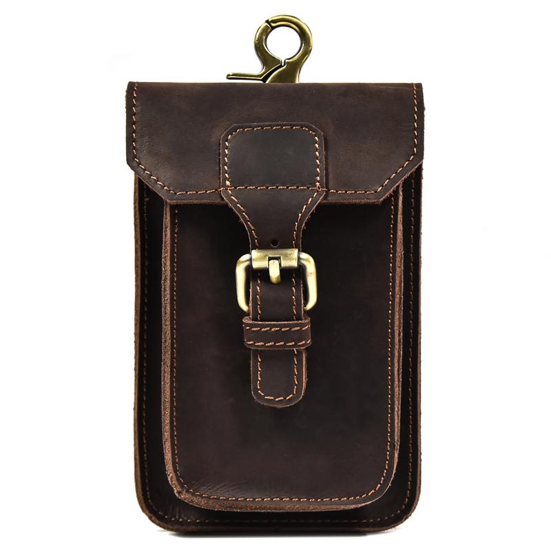 Small Male Bag Genuine Leather Waist Bag Phone Belt Pouch Men's Waist Pack With Clip On Pants Leather Waist Bag Mini Phone Bag