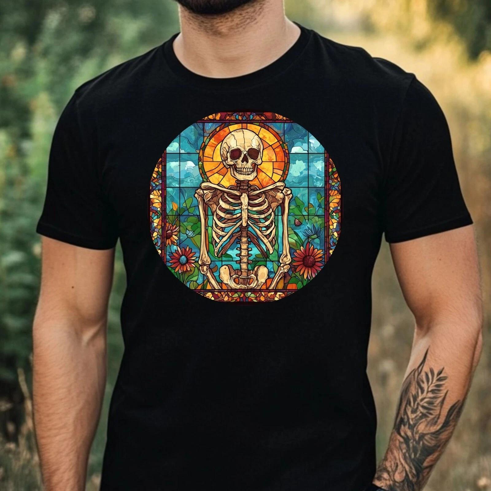T-Shirt Herren Skelett Buntglas Motiv Baumwolle Größe XS bis 5XL XS