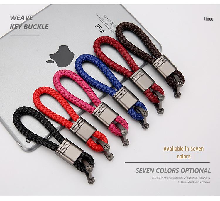 Textured Leather Rope and Gunmetal Keychain with Horseshoe Buckle