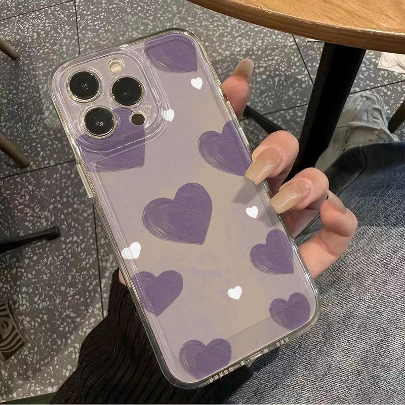 

Чехол с масляной живописью «Пурпурное сердце» для Apple iPhone 13-16 Pro Max, прозрачный космический дизайн Apple 16 Pro Max