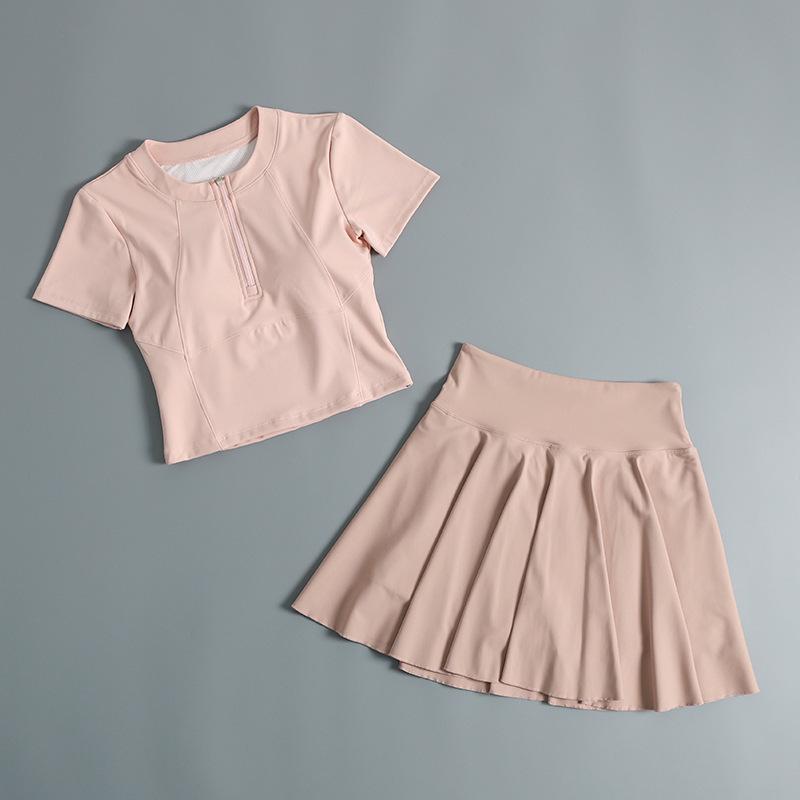 

Женский быстросохнущий фитнес-комплект: Короткий рукав с подкладкой на груди для бега, бадминтона, тенниса и йоги. Medium розовый