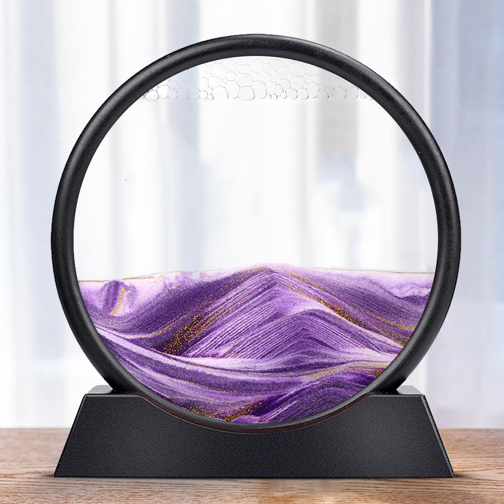 Moving Sand Art Picture Round Glass 3D Hourglass Deep Sea Sandscape In Motion Display Flowing Sand Frame 7/12inch For Home Decor