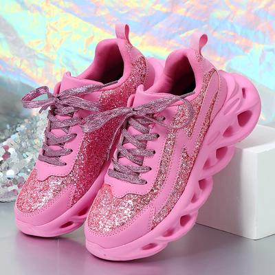 Zapatillas Deportivas Bling para Mujer Plataforma Suela Gruesa Zapatillas de Running para Mujer Zapatillas Deportivas Brillo Ligero Casual Brillantes Zapatos para Mujer Rosa