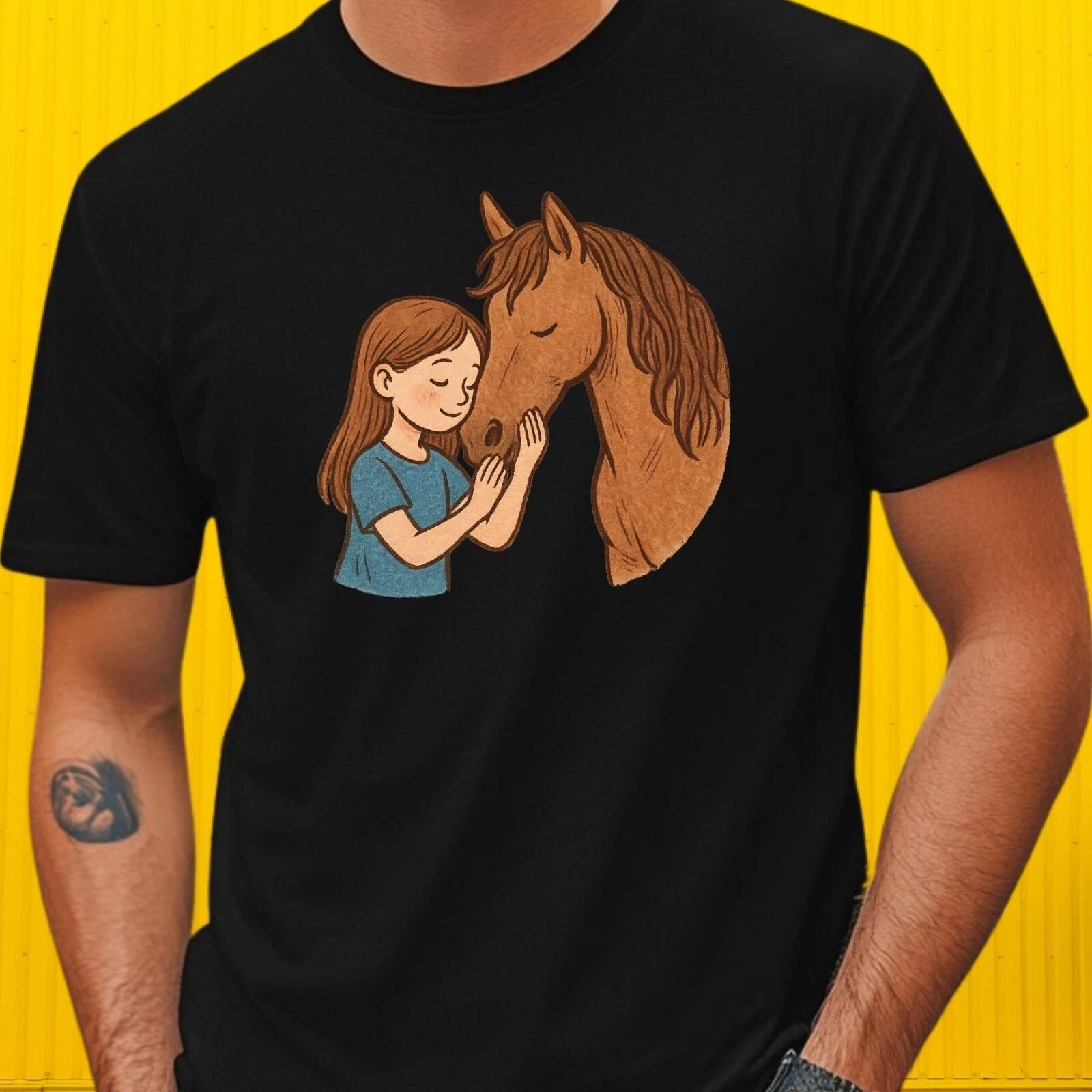 T-Shirt Herren Mädchen mit Pferd Motiv Baumwolle Größe S bis 5XL S
