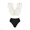 Solid Red Flower One Piece Swimsuit Luxury Women Swimwear Sexy Swim Suit Deep V Monokini Off Shoulder Bodysuit Bathingsuit