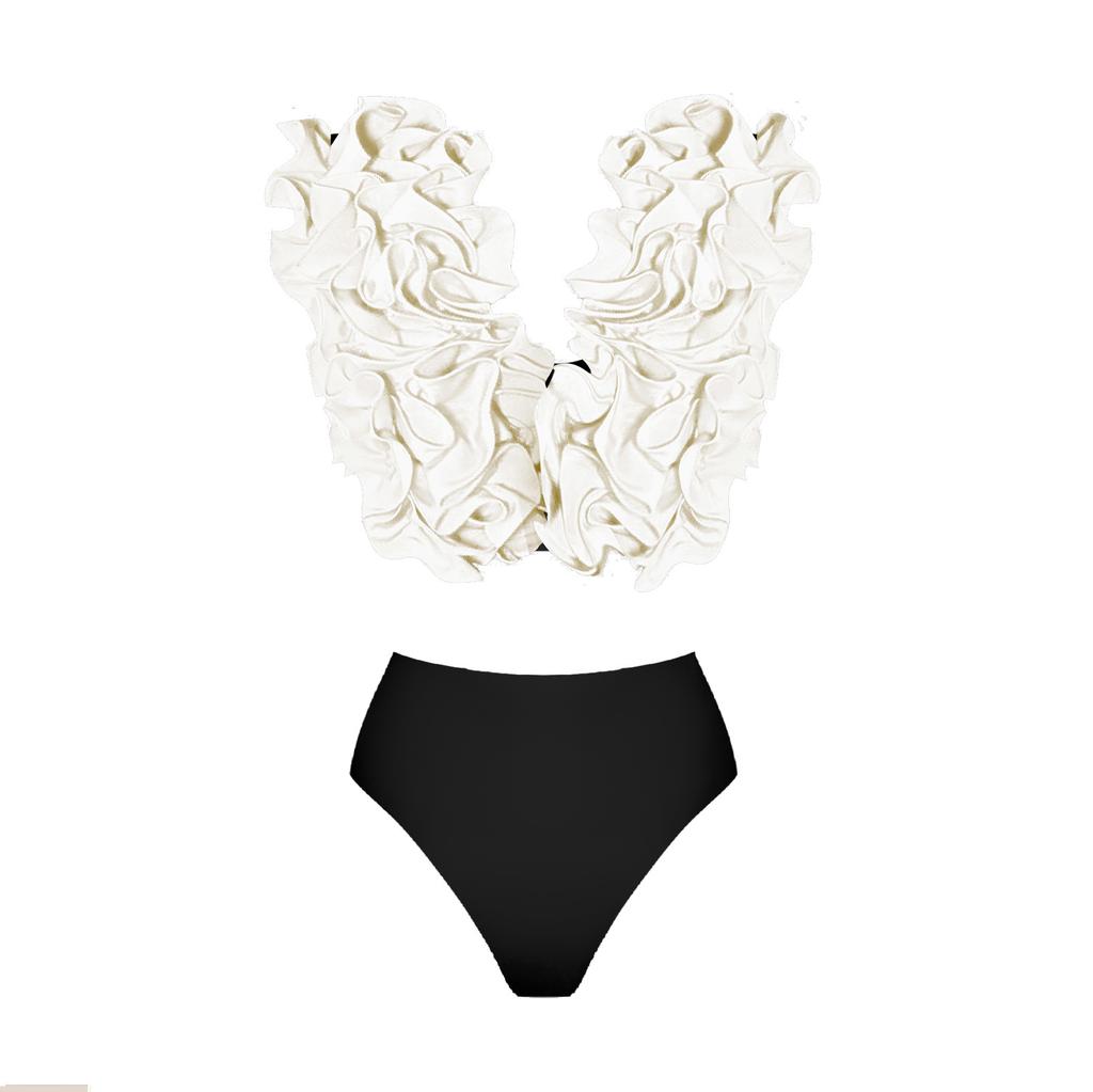 Solid Red Flower One Piece Swimsuit Luxury Women Swimwear Sexy Swim Suit Deep V Monokini Off Shoulder Bodysuit Bathingsuit
