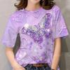 Summer Round Neck 3D Butterfly Pattern Print Top Fashionable Casual Short Sleeved Women's T-shirts