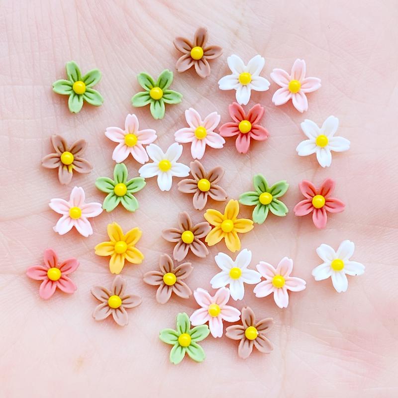 100 Pz 8mm Resina 3D Colorato Mini Fiore Gemme Flatback Figurine Scrapbook Wedding Applique Nail Art Decor Artigianato