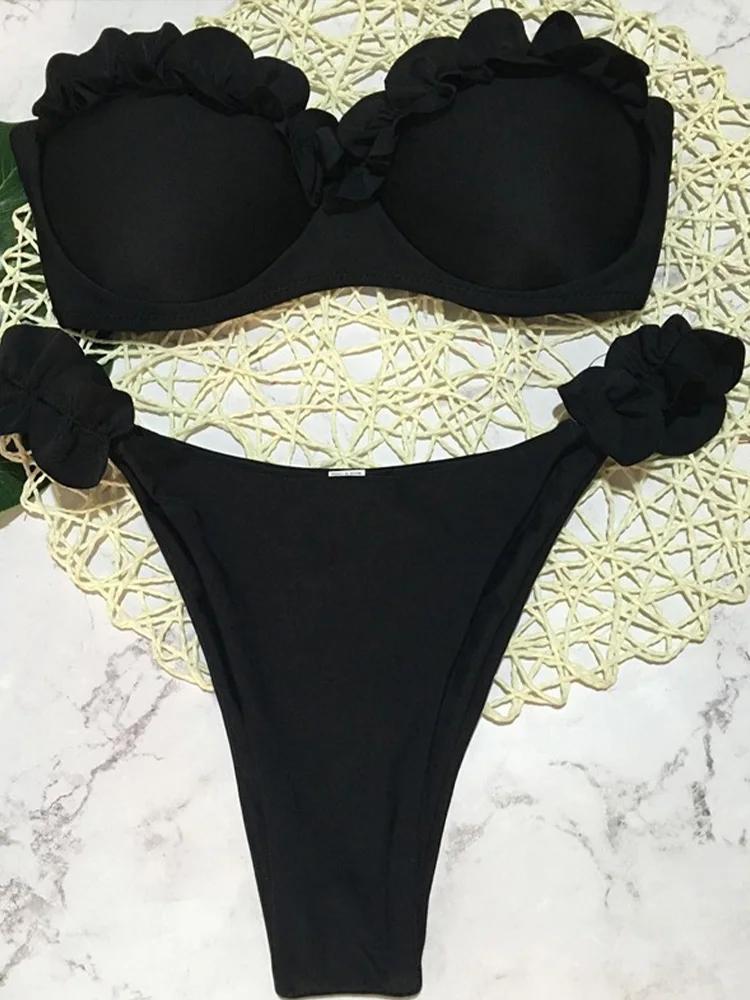 2025 Neuer Sommer Bademode Bikini Set Sexy Leopard Trägerloser Bikini 2-teiliges Set Damen Split Badeanzug Hohe Taille Beach Style Bikini