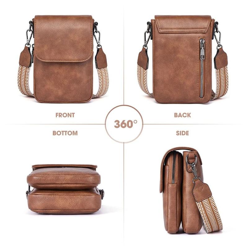 Bolso Bandolera de Cuero Vintage para Mujer Bolso para Teléfono para Mujer Correa Ancha Ajustable Bolso de Mano Compartimentos Múltiples con Cremallera Cartera