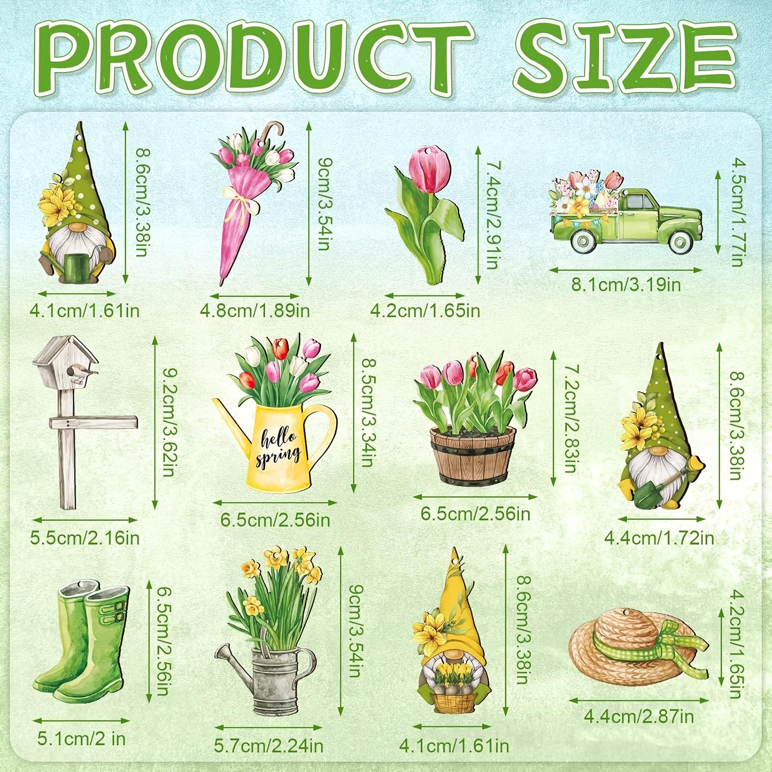 

12pcs Wooden Hanging Ornaments for Spring Watering Can Bouquet of Tulips Pattern Pendant Spring Party Decoration Gift Hang Tag