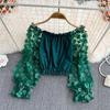 Top da Donna Elegante Monospalla in Chiffon a Rete Floreale 3D - Ampio, Modellante in Vita e Off-the-Shoulder per l'Estate
