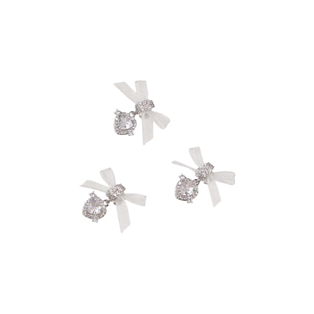 1 PCS Organza Bow Heart Zircon Pendant Nail Charms Lace Bow Love Nail Decorations  Nail Salon