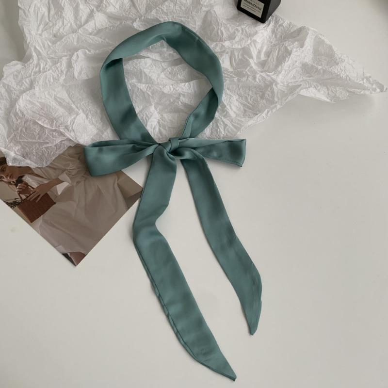 Long solid color silk scarf girl professional versatile thin narrow solid color small scarf streamer tied bag