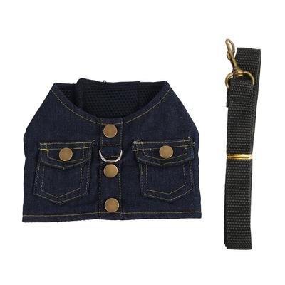 Dog Jean Jacket Harness Soft Comfortable Breathable Dog Denim Vest Harness with Nylon Leash for Pet