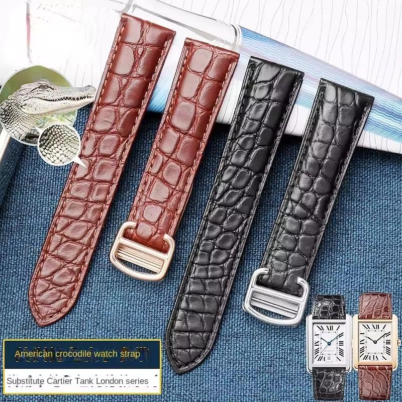 Alligator Leather Strap For Cartier Solo Tank London Genuine Leather Black Brown Men Women Watch Band 16mm 18mm 20mm 22mm 24mm
