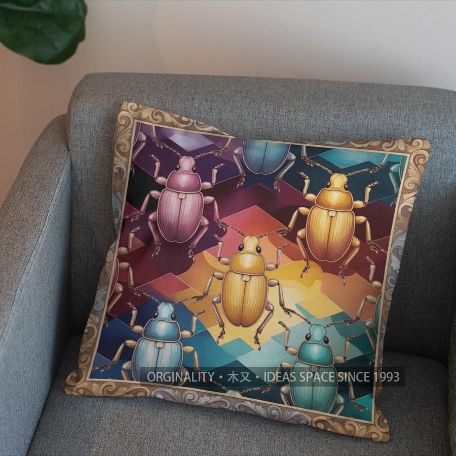 2D Colorful Beetles Pattern Decorative Pillow Cover Pattern Cushion Cover Suitable For Sofa Bedroom Car Pillow Cover