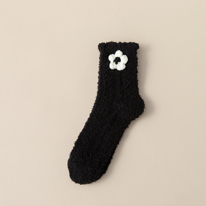 

Black And White Coral Fleece Thermal Socks Children S Winter Fleece Thickened Sleeping Socks Medium Tube Floor Socks Confinement Socks Women S Socks One size чорний
