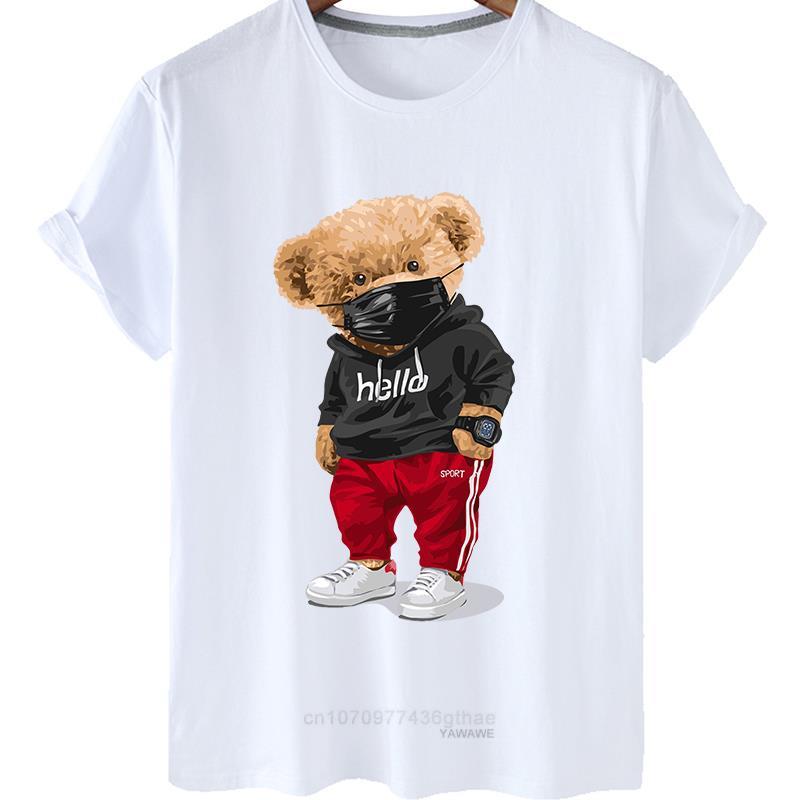 T-shirt Men's And Women's Top Popular Logo Hello Win Fashion Bear Stylish Casual Large Size Cartoon Mask Bear Short Slee