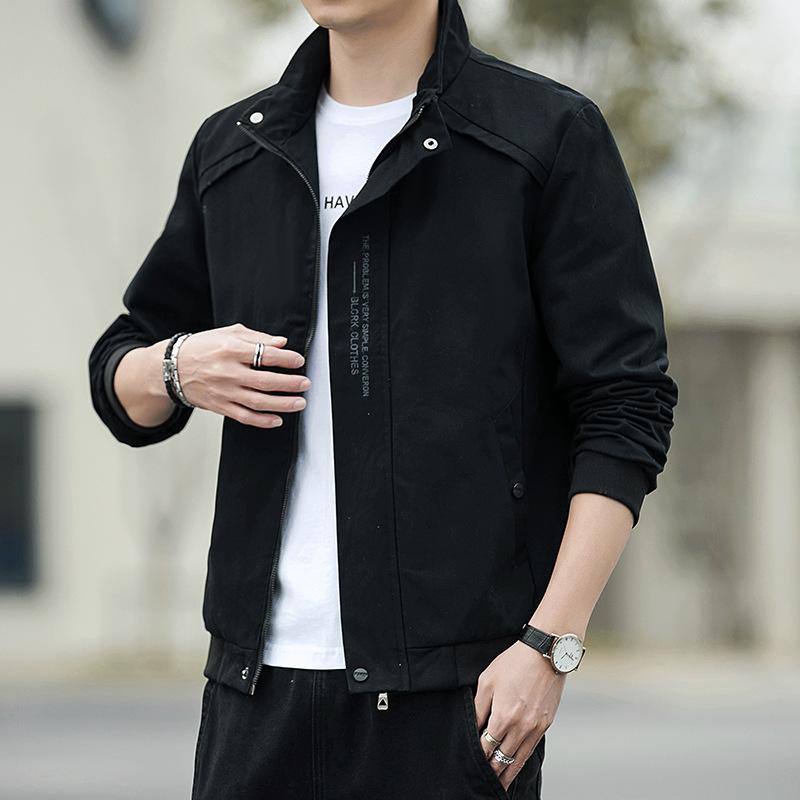 

Men s Light Green Stand Collar Jacket, Casual Zip-Up Bomber Jacket with Text Print Detail M чорний