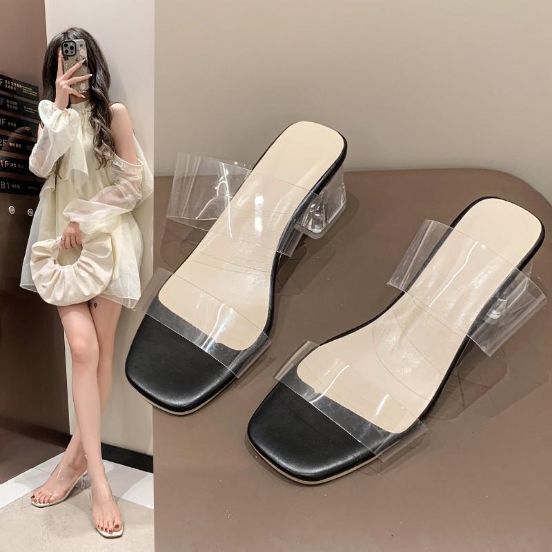 Summer Women Pumps Sandals PVC Jelly Slippers High Heels Women Open Toe Transparent Perspex Slippers Shoes Heel Sandals 35 1949₽