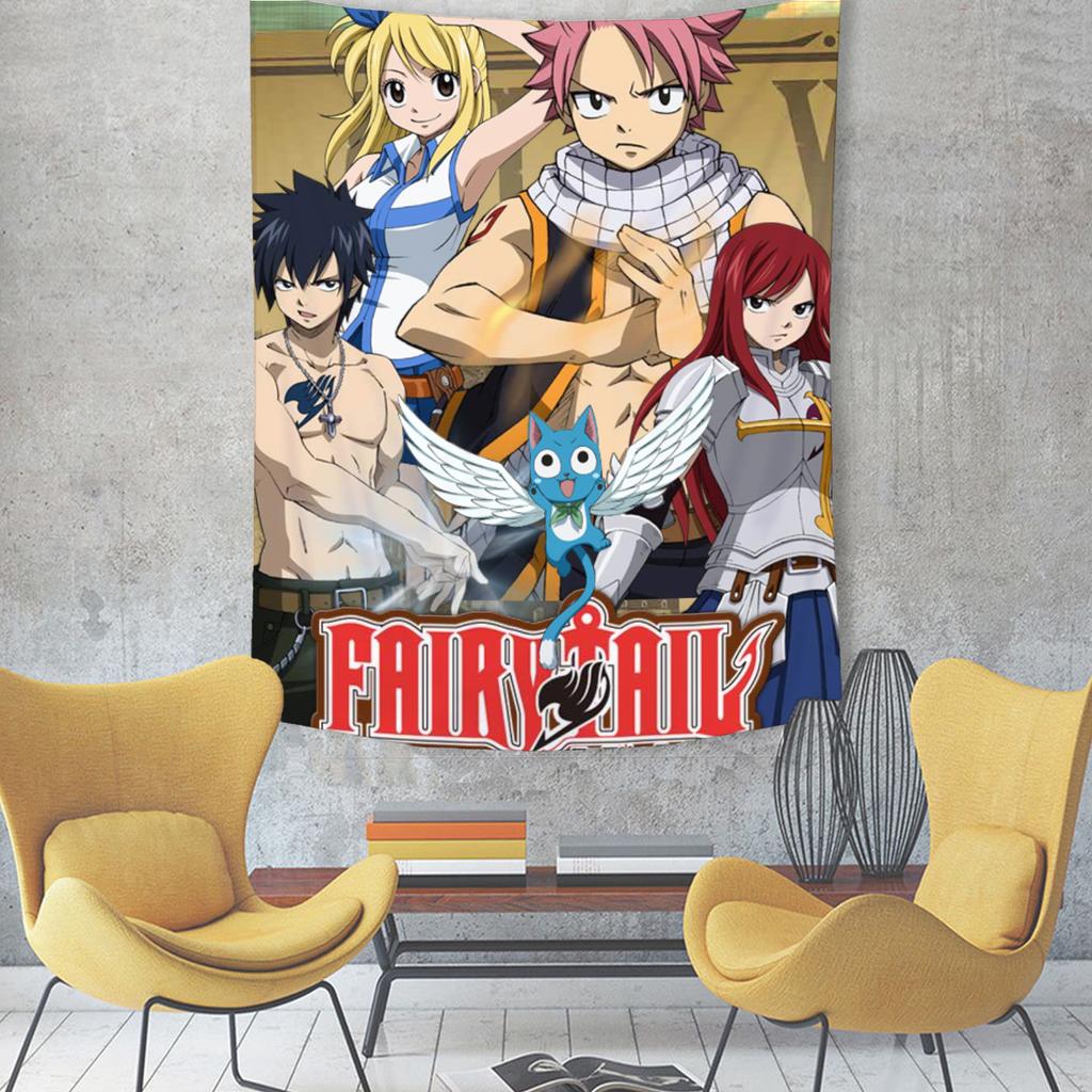 Anime Fairy Tail Printed Tapestry Tarot Cards Hippie Wall Hanging Warm Room Banner Dormitory Bedroom Decoration