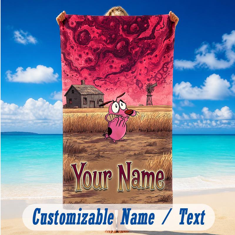 Beach Towel Custom Name Text, Quick Dry Large Towel For Beach HomeCourage the Cowardly Dog