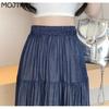 MOJTA Summer Women's High Waist Mid-length Casual A-line Pleated Skirt Loose Plus Size Skirt