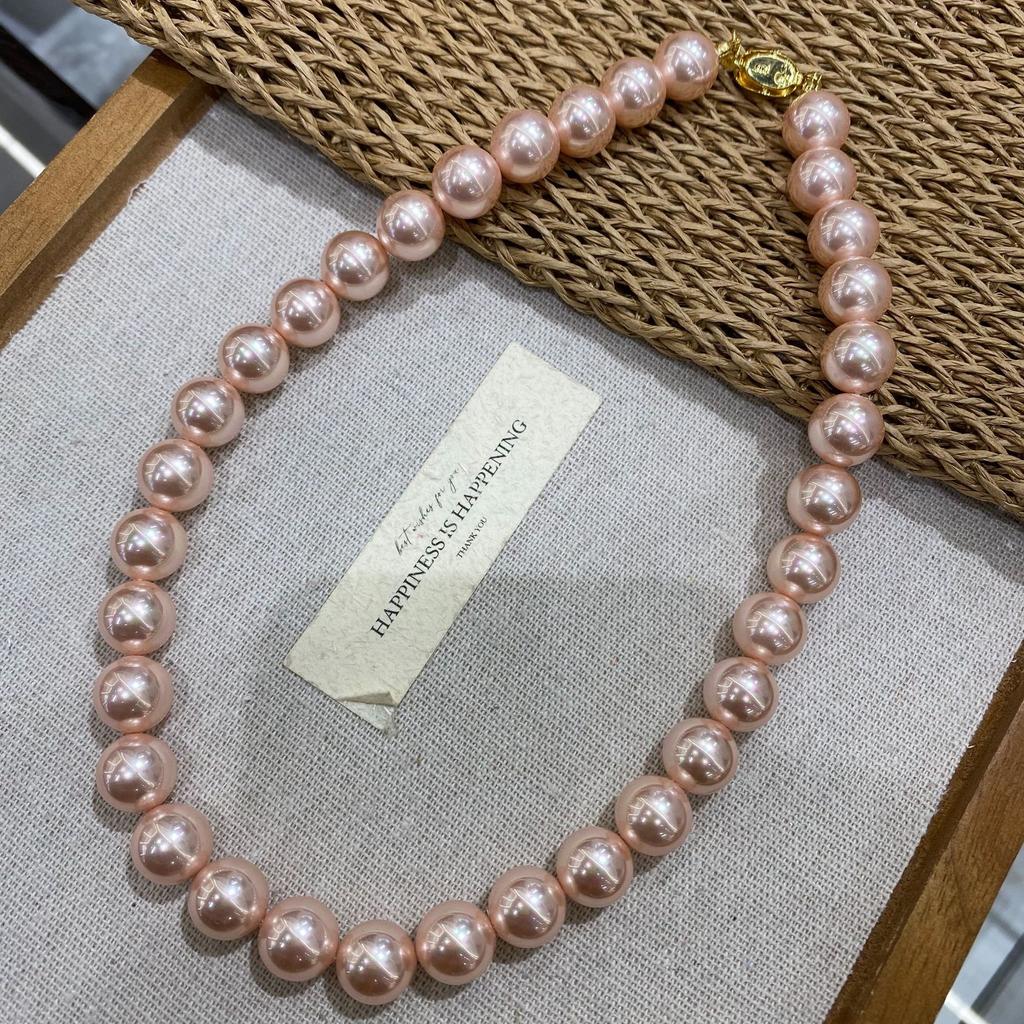 12M Pink Necklace Women'S Pink Beaded Collarbone Chain Autumn And Winter Light Luxury Sweater Chain