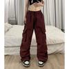 Men's and Women's Multi-pocket Overalls Couple Loose Tied Feet Solid Color Drawstring Casual Long Pants