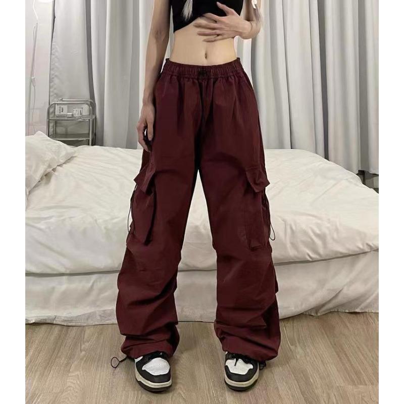 Men's and Women's Multi-pocket Overalls Couple Loose Tied Feet Solid Color Drawstring Casual Long Pants