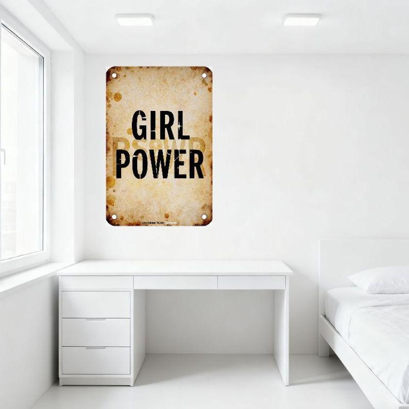 Vintage 'GIRL POWER' Metal Tin Sign Distressed Rusty Wall Decor with Mounting Holes Retro Aesthetic for Home Office Motivation D