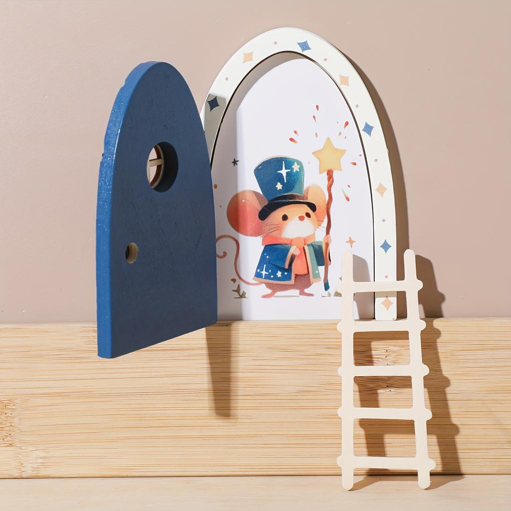 Hölzerne Cartoon-Feentür, Mini-Leiter-Dekoration für Feentür-Ornamente, Bunte Herz-Feentür-Heimdeko, Gedenk-Foto-Requisiten