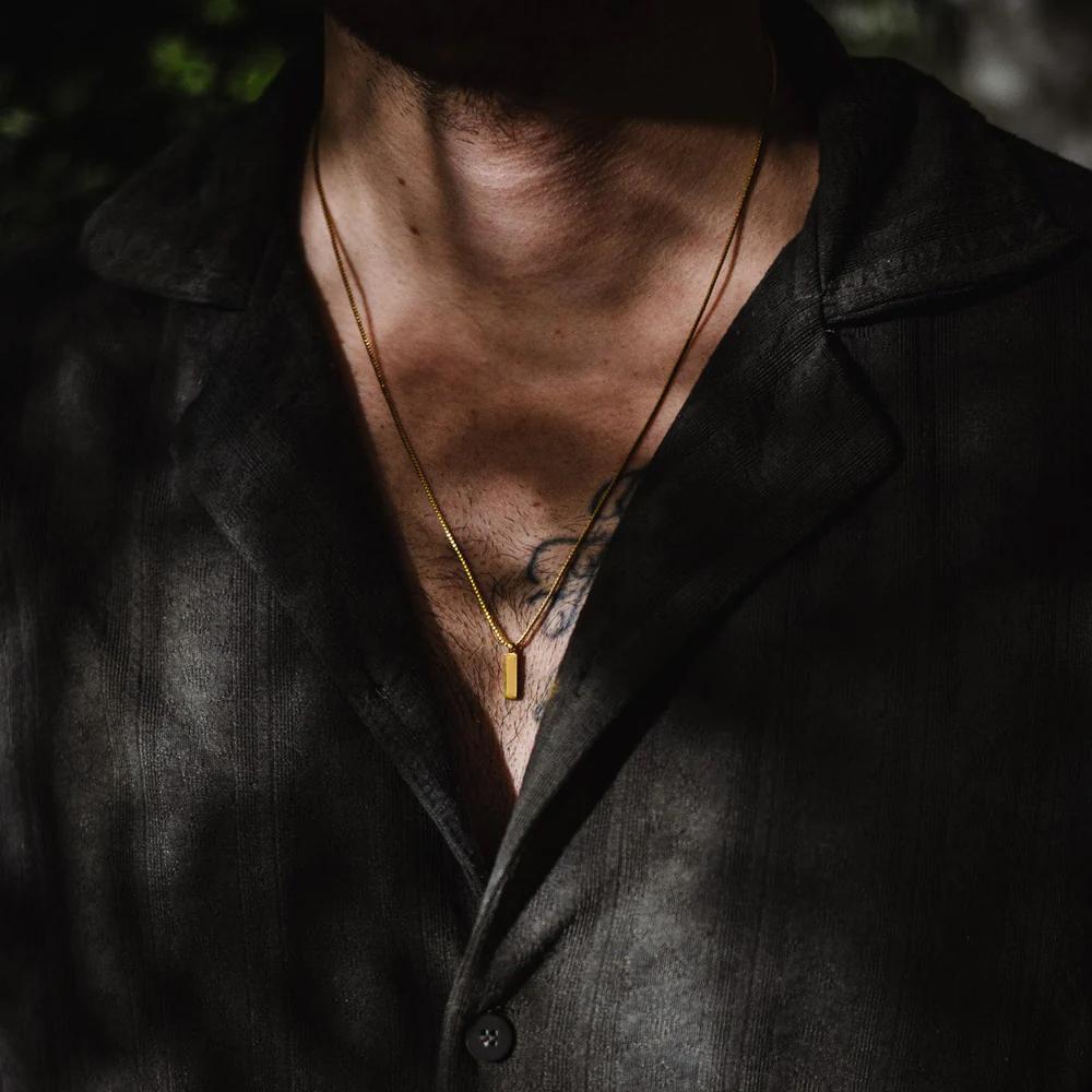 EManco Stainless Steel 18K Gold Cuban Chain Box Chain Man Bar Pendant Necklace Square Chain Necklace Jewelry for Mens