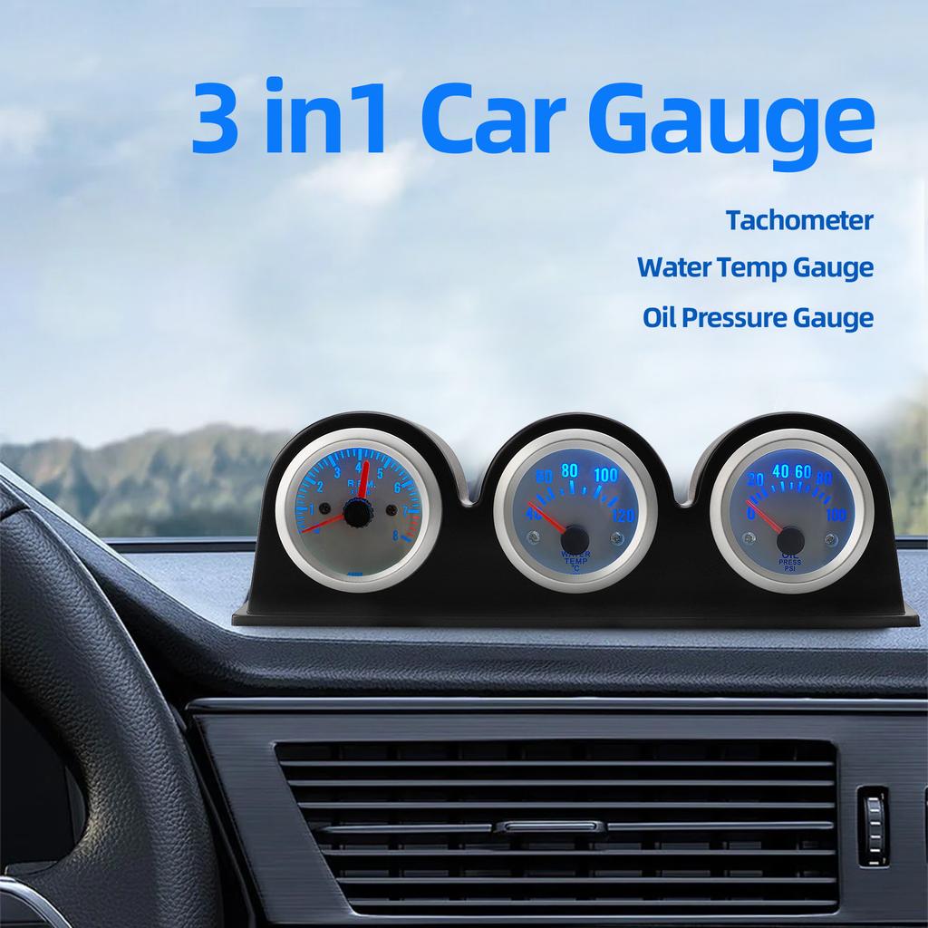 2inch 52MM Triple Gauge Kit  Turbo Boost gauge  water temp gauge Tachometer Oil Pressure Gauge car meter Water Temp auto Gauge