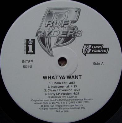 12inch Record RUFF RYDERS - What Ya Want / Down Bottom INT8P6593 Ruff Ryders, In 1999 US Rap & Hip-Hop/R&B Used
