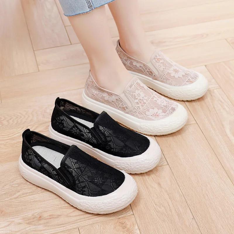 Fashion 2025 Summer Xiaoxiangfeng Fisherman Soft-soled Shoes Non-slip Women's Lace Mesh One-pedal Platform Mesh Shoes