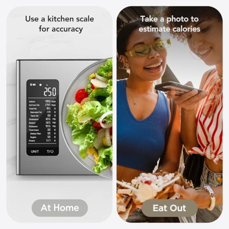 Cântar de bucătărie inteligent pentru alimente cu calculator nutrițional Aplicație gratuită pentru urmărirea caloriilor și macronutrienților AI Alimentat Progresul obiectivelor Digital Calor